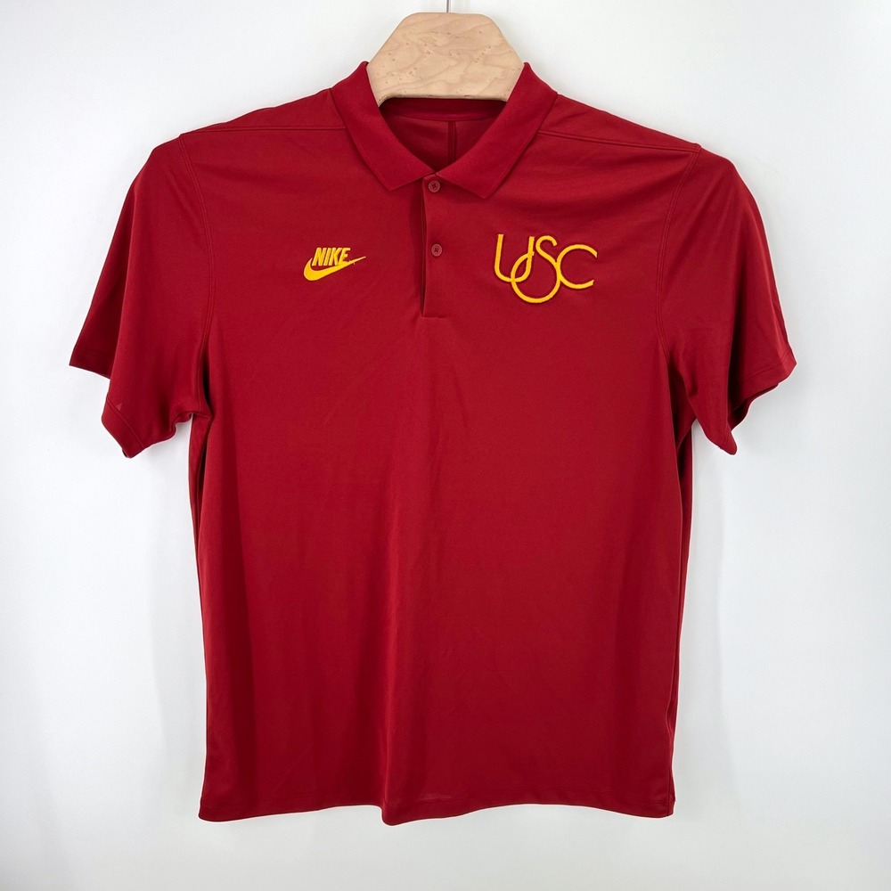 Nike USC Trojans Polo Size L Dri-FIT Performance Red NCAA Gameday Sporty Shirt